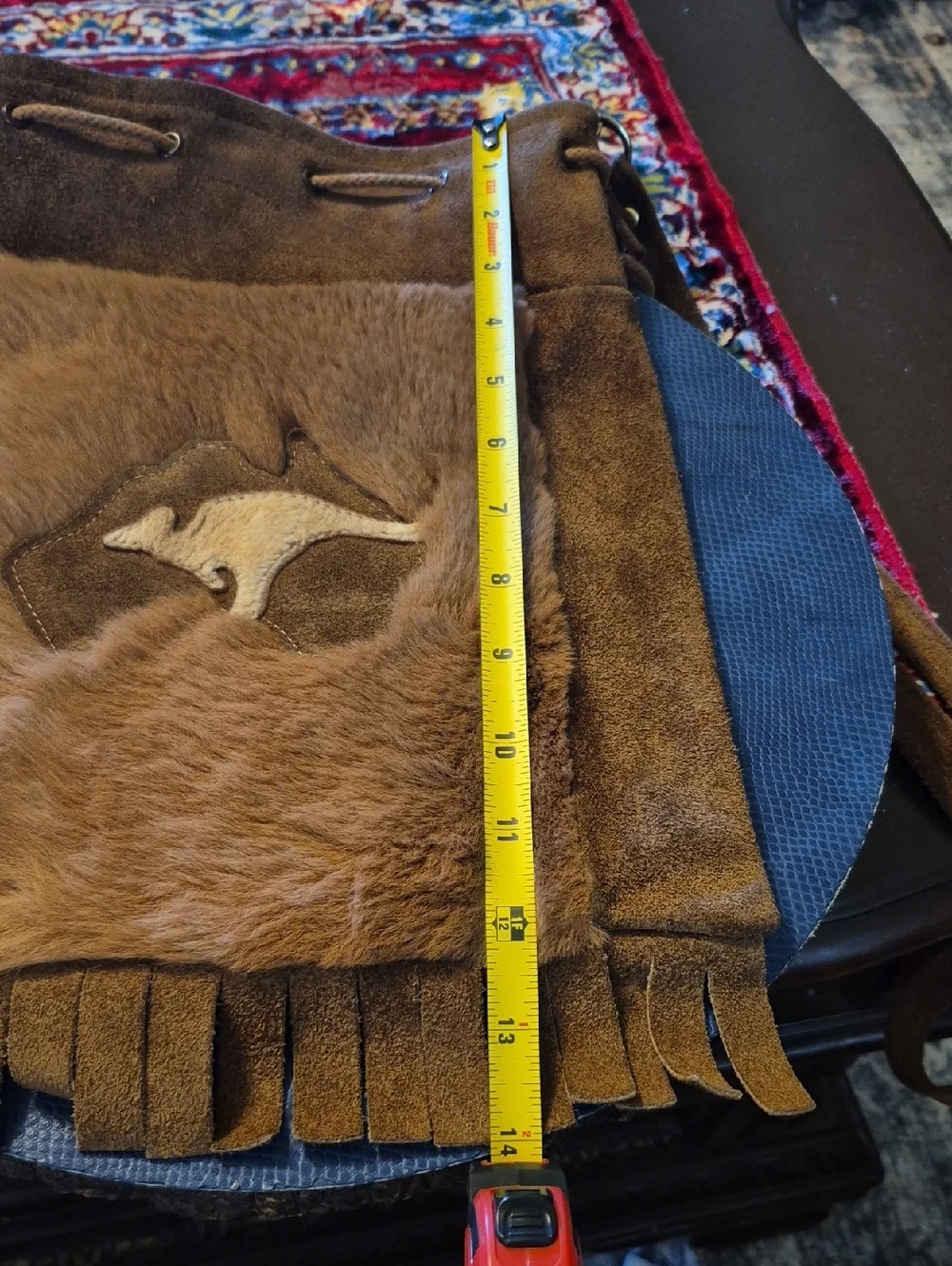 Suede & Fur Fringe Bag with Authentic Kangaroo Fur. decorative KangaPatch(#1996)